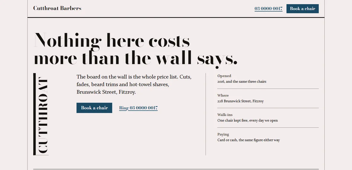The Ink website design for barbers and tattoo studios