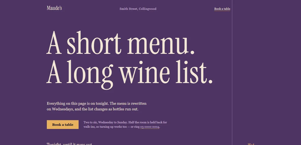 The Late Table restaurant website design